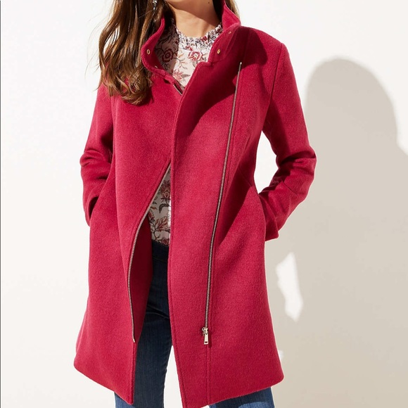 LOFT Jackets & Blazers - Loft Wooly Moto Coat Cherry Jam Pink Fuzzy Warm